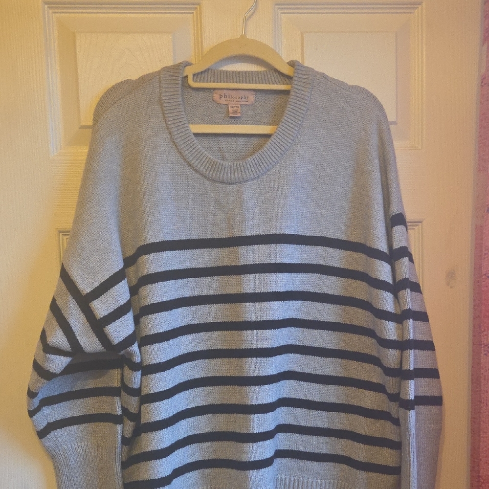 Philosophy Republic Clothing Striped Sweater Gray Black Knit Top Plus Size 2X